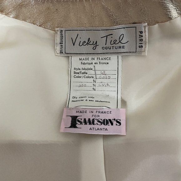 Vicky Tiel Couture Jacket Metallic Gold Leather Formal Evening Vintage Size 42 - Picture 8 of 8